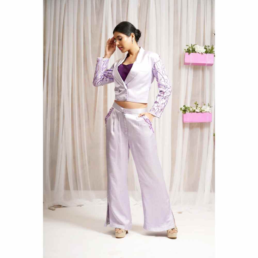 Farha Syed Lavender Hand Embellished Palazzo with Blazer (Set of 3)
