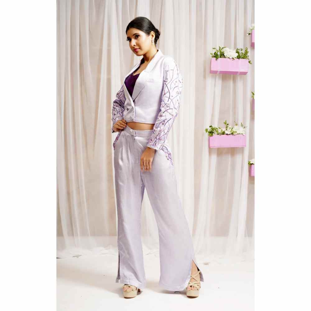 FS Closet by Farha Syed Lavender Hand Embellished Palazzo with Blazer (Set of 3)