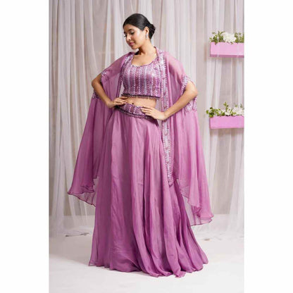 Farha Syed Mulberry Hand Embellished Lehenga (Set of 4)