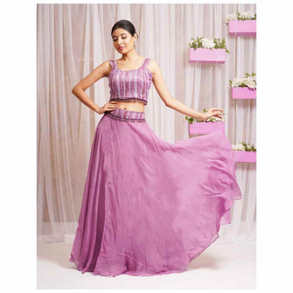 Farha Syed Mulberry Hand Embellished Lehenga (Set of 4)