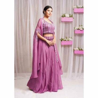 Farha Syed Mulberry Hand Embellished Lehenga (Set of 4)