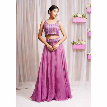 Farha Syed Mulberry Hand Embellished Lehenga (Set of 4)