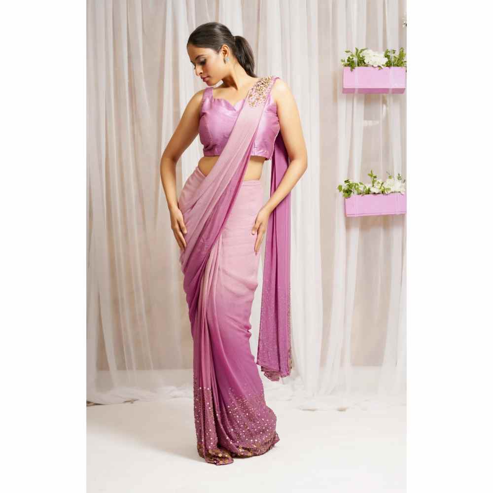 Farha Syed Pink Candy Hand Embroidered & Georgette Saree with Stitched Blouse