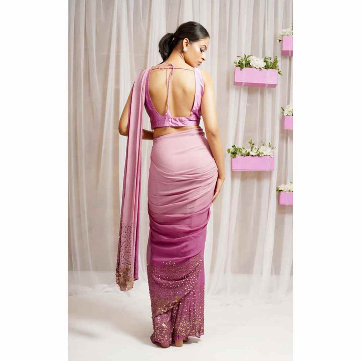 Farha Syed Pink Candy Hand Embroidered & Georgette Saree with Stitched Blouse