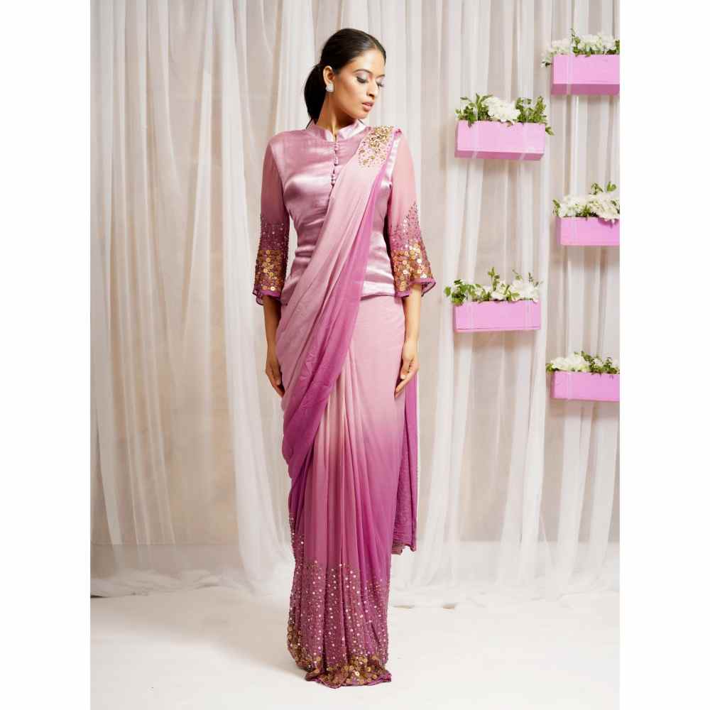 Farha Syed Pink Candy Hand Embroidered & Saree with Stitched Blouse