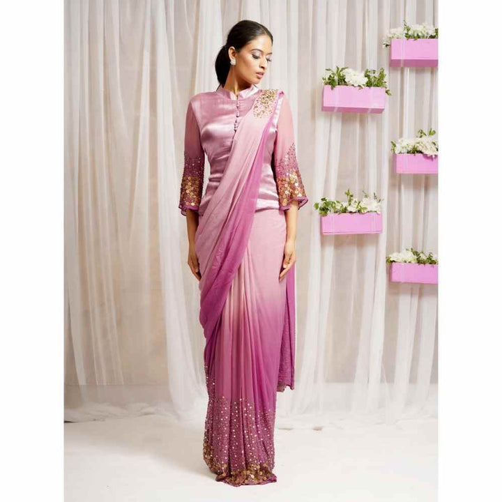 Farha Syed Pink Candy Hand Embroidered & Saree with Stitched Blouse