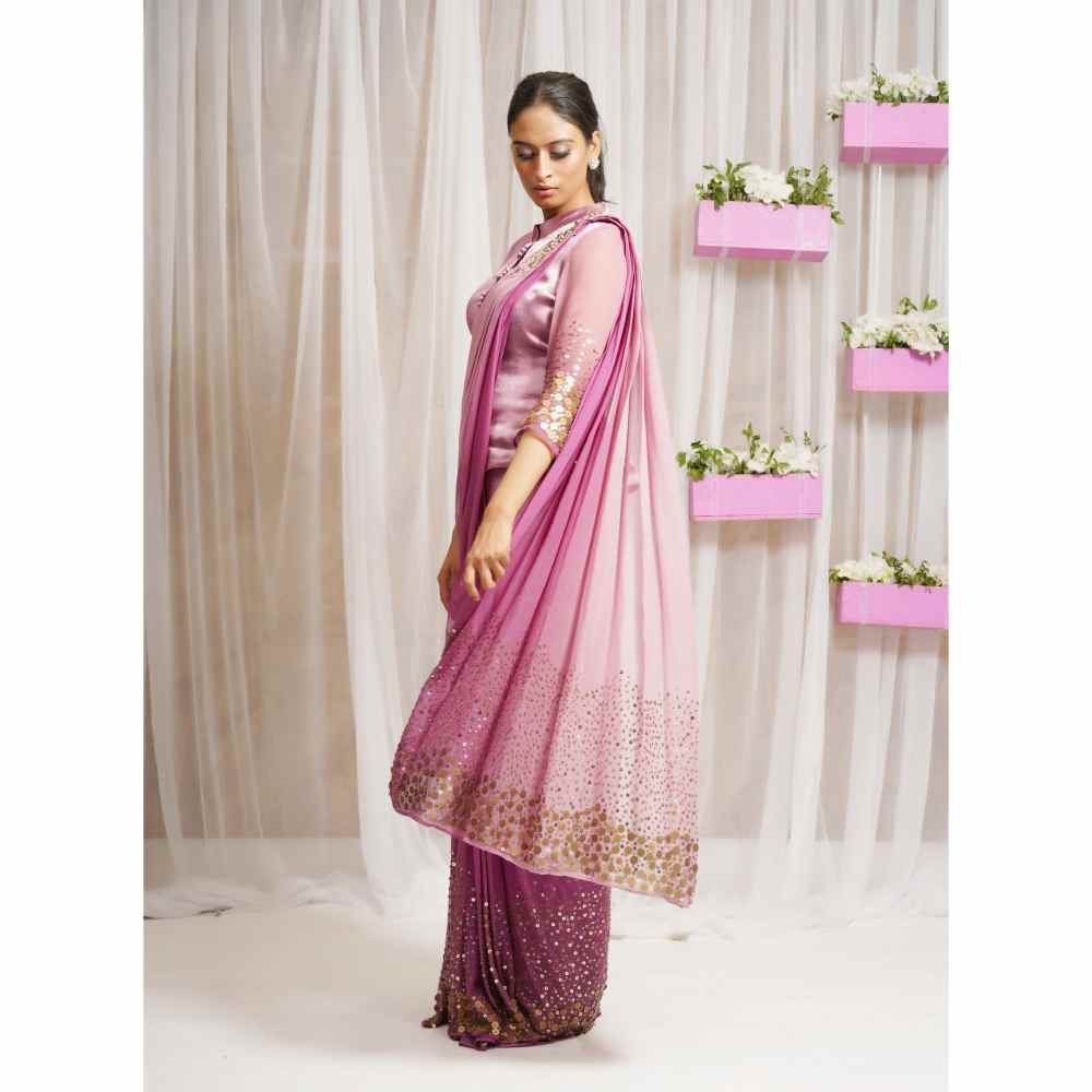 Farha Syed Pink Candy Hand Embroidered & Saree with Stitched Blouse