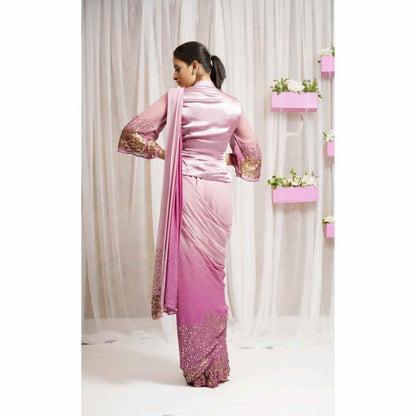Farha Syed Pink Candy Hand Embroidered & Saree with Stitched Blouse