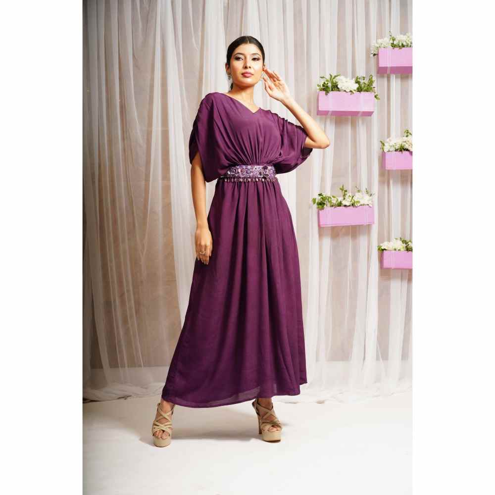 Farha Syed Boysenberry Solid Maxi Dress (Set of 2)