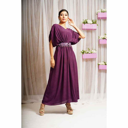 Farha Syed Boysenberry Solid Maxi Dress (Set of 2)