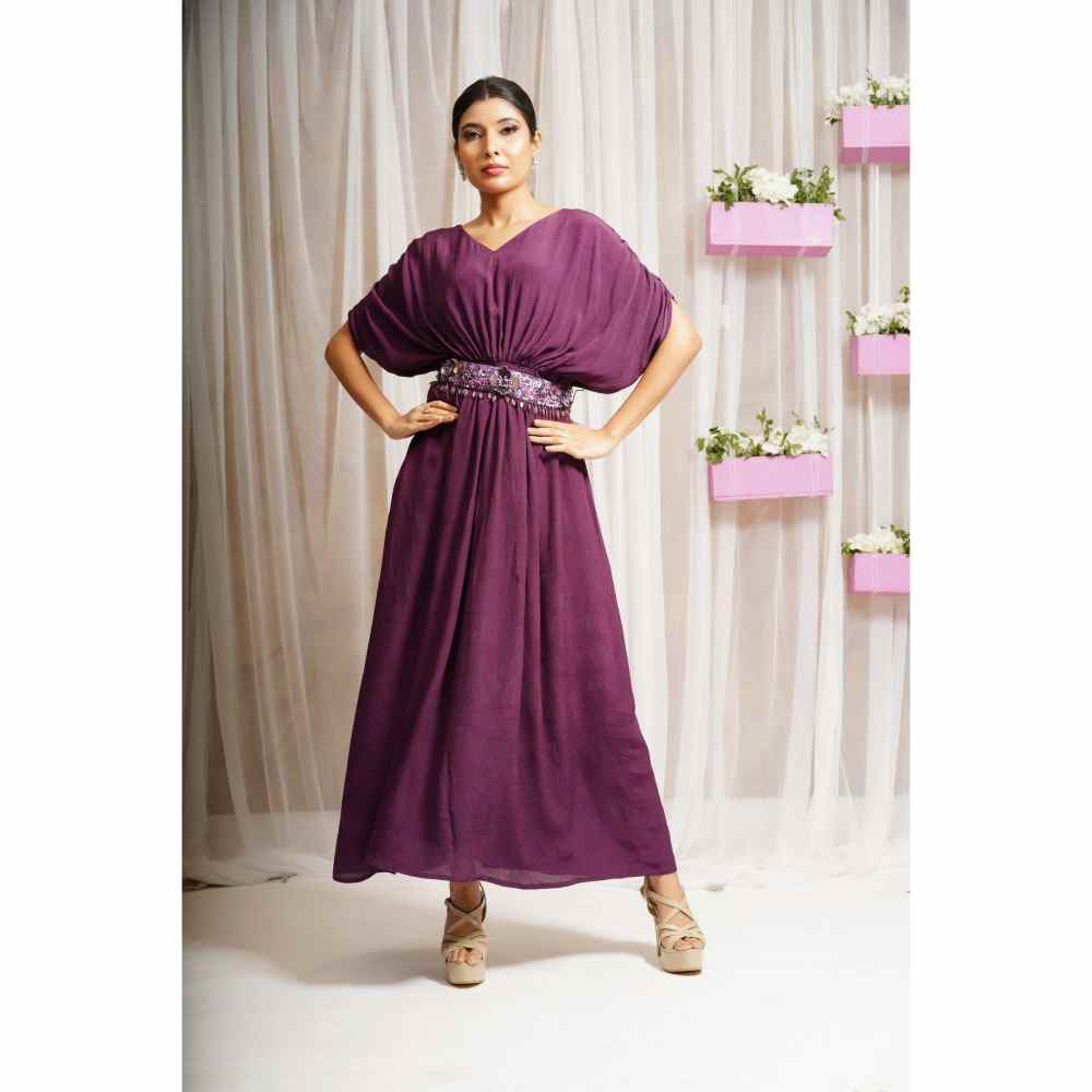 Farha Syed Boysenberry Solid Maxi Dress (Set of 2)
