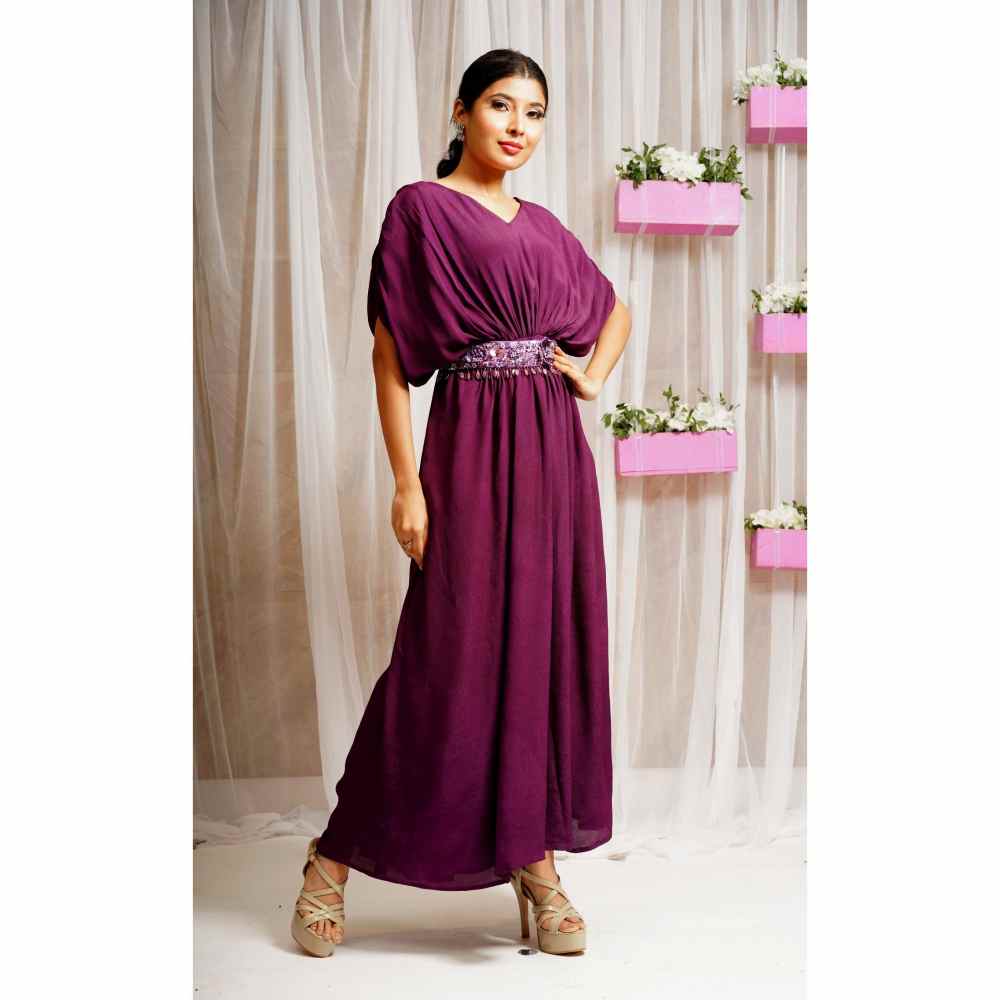 FS Closet by Farha Syed Boysenberry Solid Maxi Dress (Set of 2)