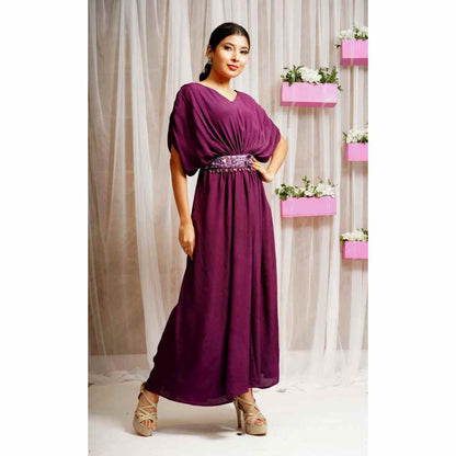 Farha Syed Boysenberry Solid Maxi Dress (Set of 2)