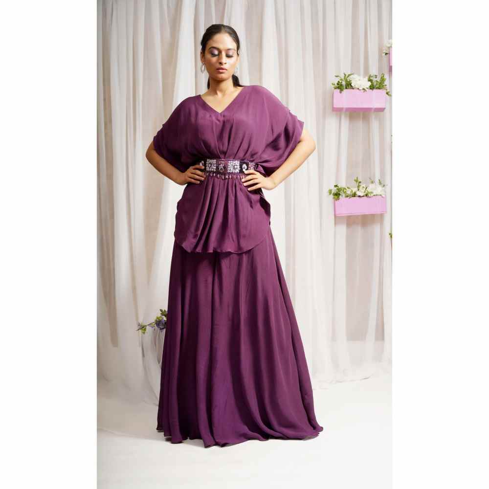 Farha Syed Boysenberry Hand Embroidered Sharara (Set of 3)