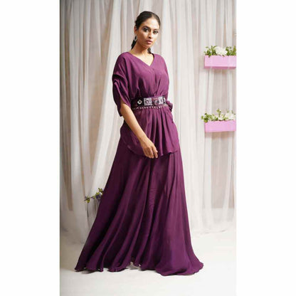 Farha Syed Boysenberry Hand Embroidered Sharara (Set of 3)