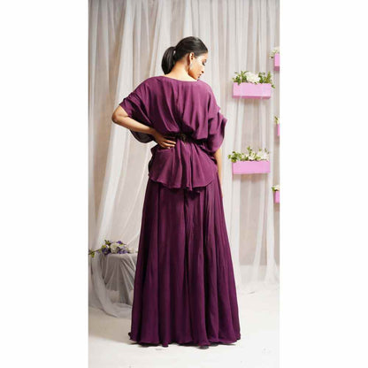 Farha Syed Boysenberry Hand Embroidered Sharara (Set of 3)