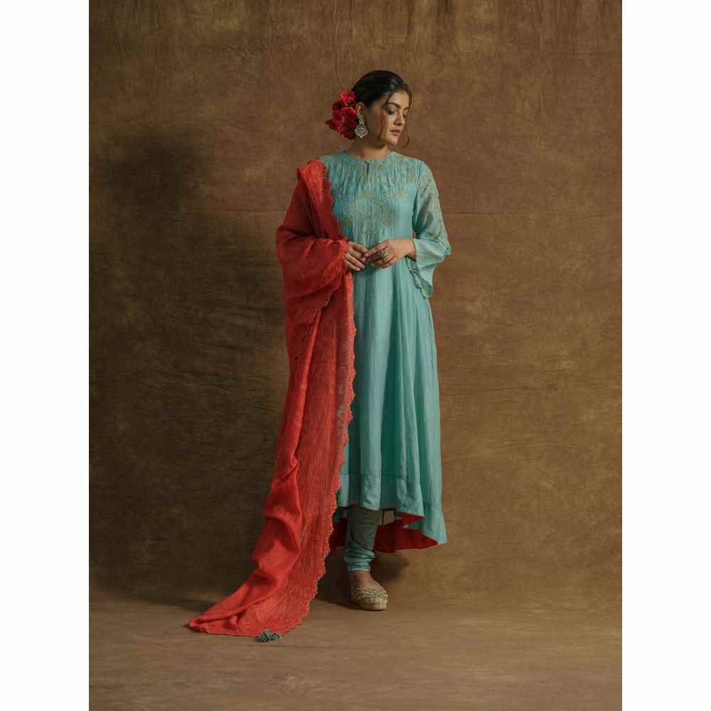 Farha Syed Blue Embroidered Anarkali with Churidar & Dupatta (Set of 3)