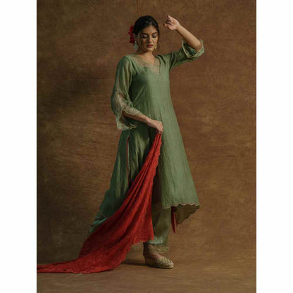 Farha Syed Green Embroidered Kurta with Palazzo Pants & Dupatta (Set of 3)