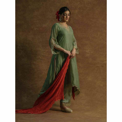 Farha Syed Green Embroidered Kurta with Palazzo Pants & Dupatta (Set of 3)