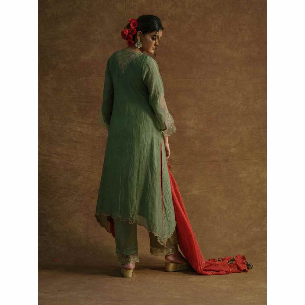 Farha Syed Green Embroidered Kurta with Palazzo Pants & Dupatta (Set of 3)