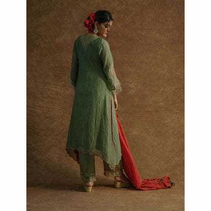 Farha Syed Green Embroidered Kurta with Palazzo Pants & Dupatta (Set of 3)