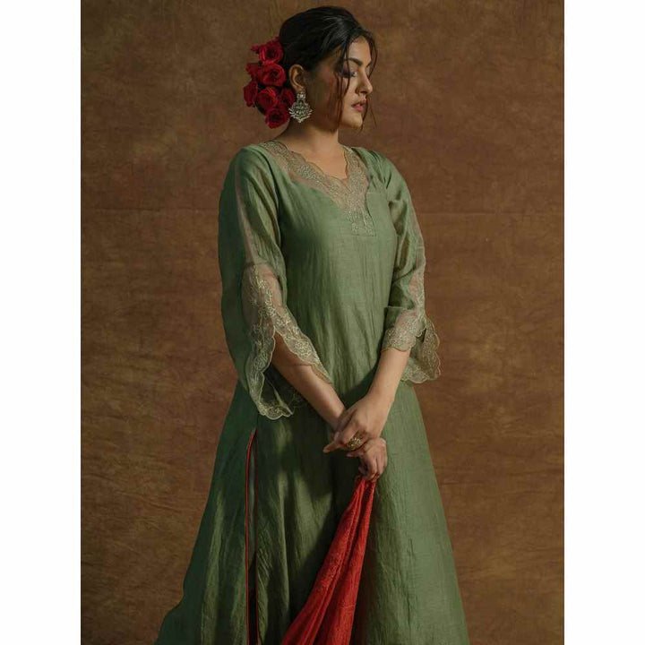Farha Syed Green Embroidered Kurta with Palazzo Pants & Dupatta (Set of 3)