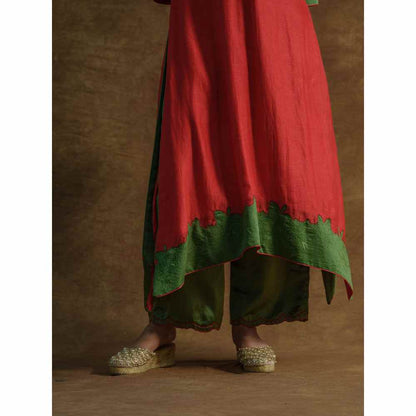 Farha Syed Red Solid/Plain Kurta with Palazzo Pants & Dupatta (Set of 3)