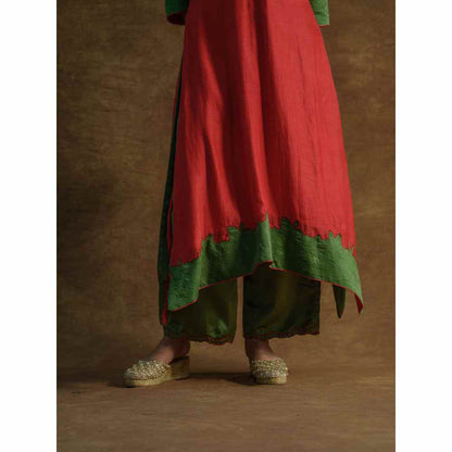 Farha Syed Red Solid/Plain Kurta with Palazzo Pants & Dupatta (Set of 3)
