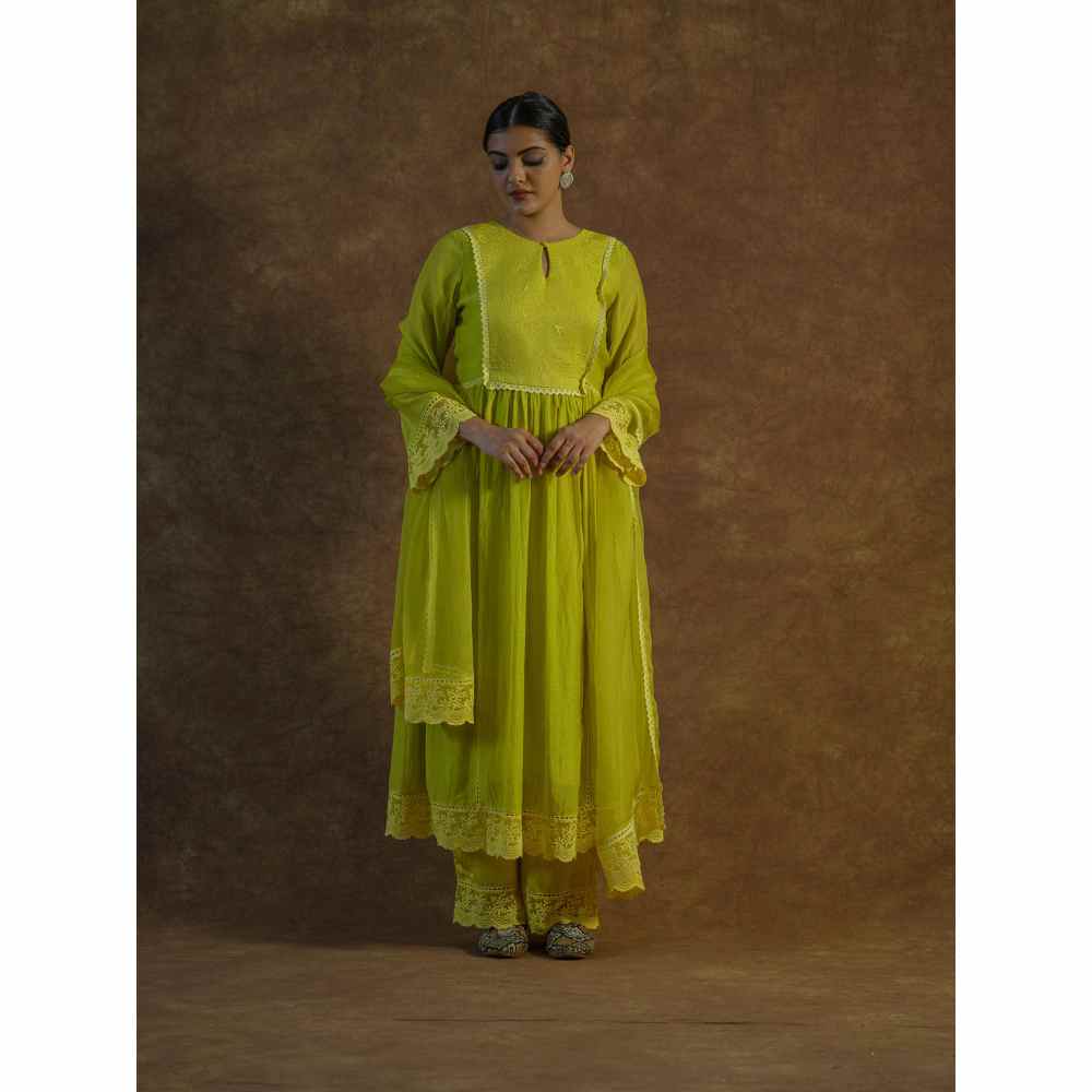 Farha Syed Yellow Embroidered Kurta with Palazzo Pants & Dupatta (Set of 3)