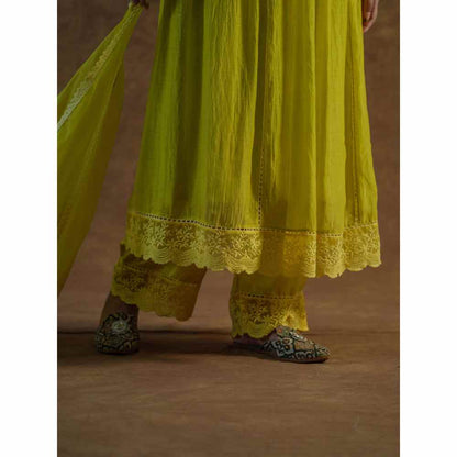 Farha Syed Yellow Embroidered Kurta with Palazzo Pants & Dupatta (Set of 3)