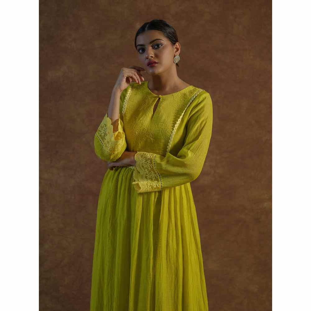 Farha Syed Yellow Embroidered Kurta with Palazzo Pants & Dupatta (Set of 3)
