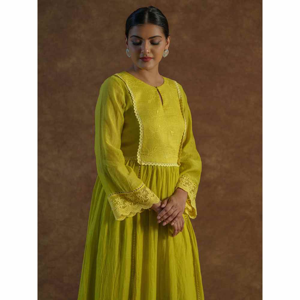 Farha Syed Yellow Embroidered Kurta with Palazzo Pants & Dupatta (Set of 3)