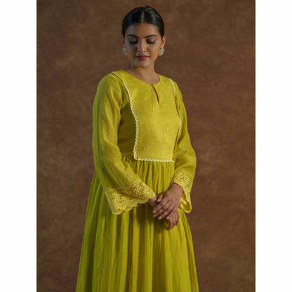Farha Syed Yellow Embroidered Kurta with Palazzo Pants & Dupatta (Set of 3)