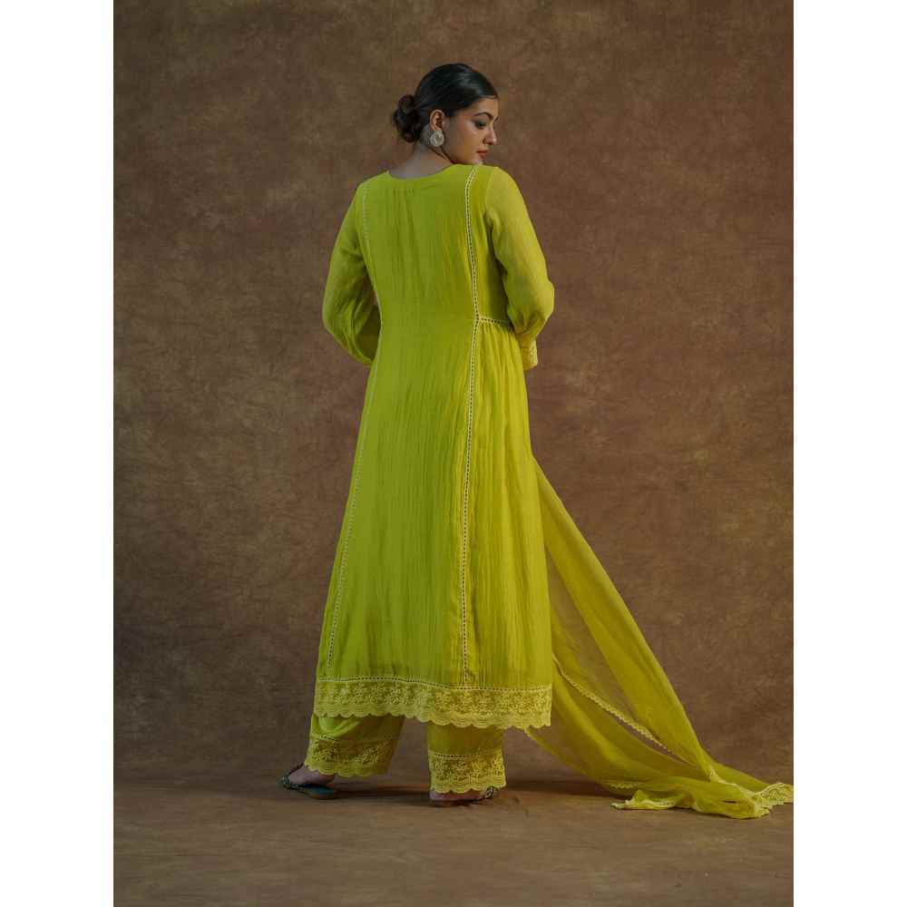 Farha Syed Yellow Embroidered Kurta with Palazzo Pants & Dupatta (Set of 3)