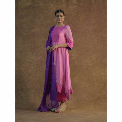 Farha Syed Pink Embroidered Kurta with Palazzo Pants & Dupatta (Set of 3)