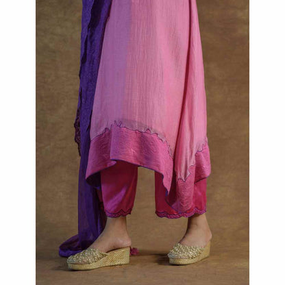 Farha Syed Pink Embroidered Kurta with Palazzo Pants & Dupatta (Set of 3)