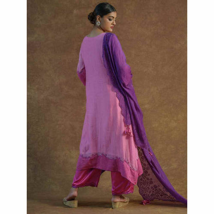 Farha Syed Pink Embroidered Kurta with Palazzo Pants & Dupatta (Set of 3)