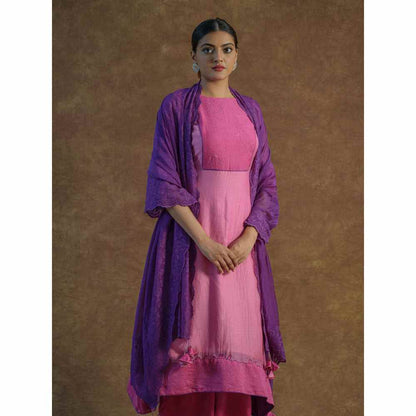 Farha Syed Pink Embroidered Kurta with Palazzo Pants & Dupatta (Set of 3)