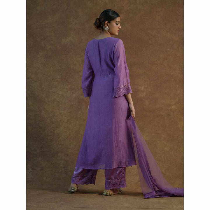 FS Closet by Farha Syed Purple Embroidered Kurta with Palazzo Pants & Dupatta (Set of 3)