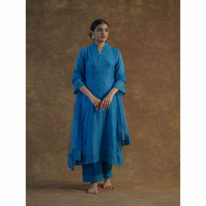 Farha Syed Blue Embroidered Kurta with Palazzo Pants & Dupatta (Set of 3)