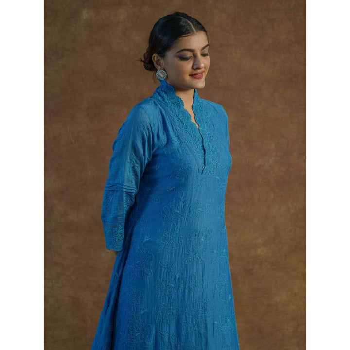 Farha Syed Blue Embroidered Kurta with Palazzo Pants & Dupatta (Set of 3)