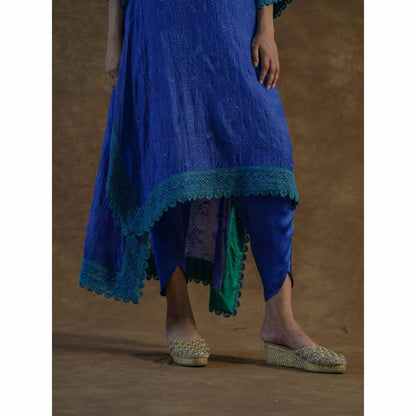 Farha Syed Blue Embroidered Kaftan with Palazzo Pants & Dupatta (Set of 3)
