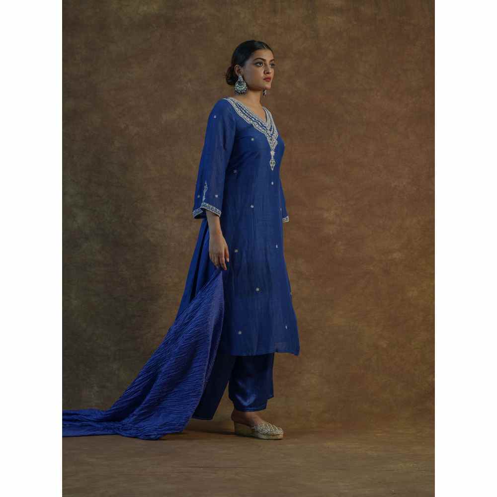 Farha Syed Blue Embroidered Kurta with Palazzo Pants & Dupatta (Set of 3)