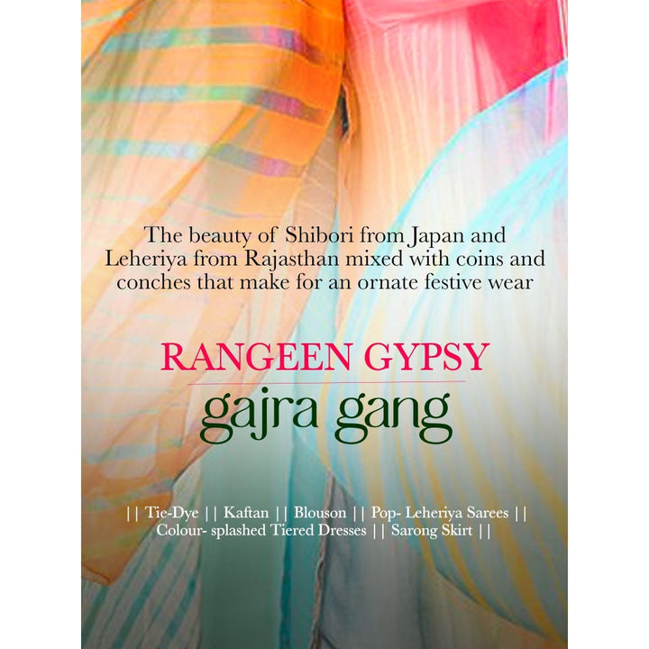 Gajra Gang Rangeen Gypsy Fuchsia Water Colour Print Diamonte Chinon Saree