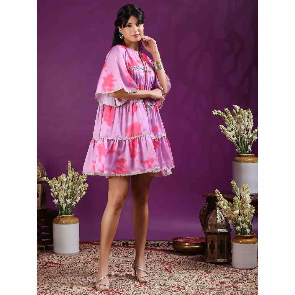 Gajra Gang Golabar Lavender Shibori Printed Tiered Dress