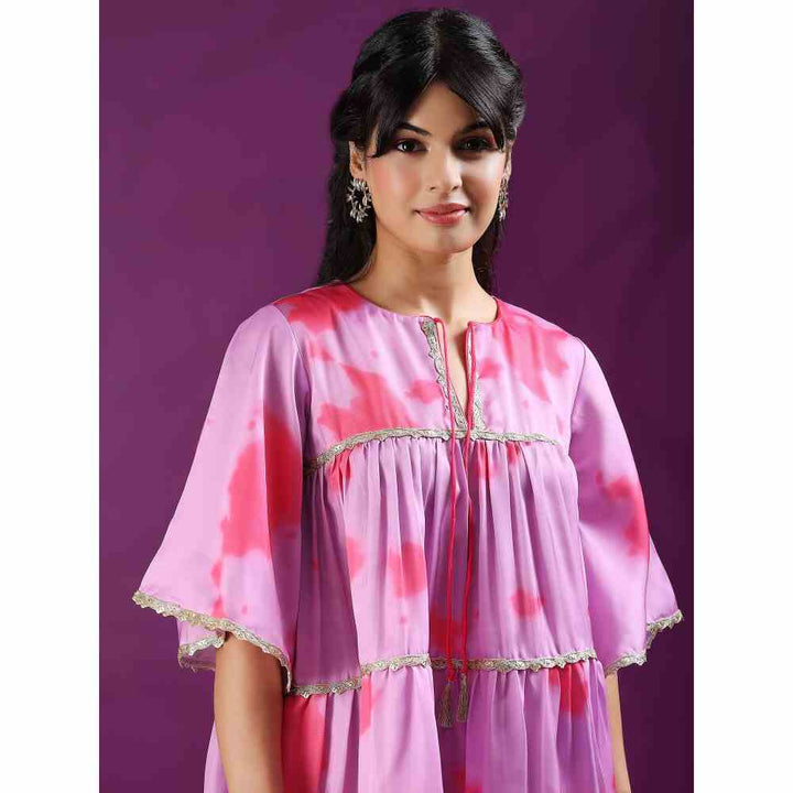 Gajra Gang Golabar Lavender Shibori Printed Tiered Dress
