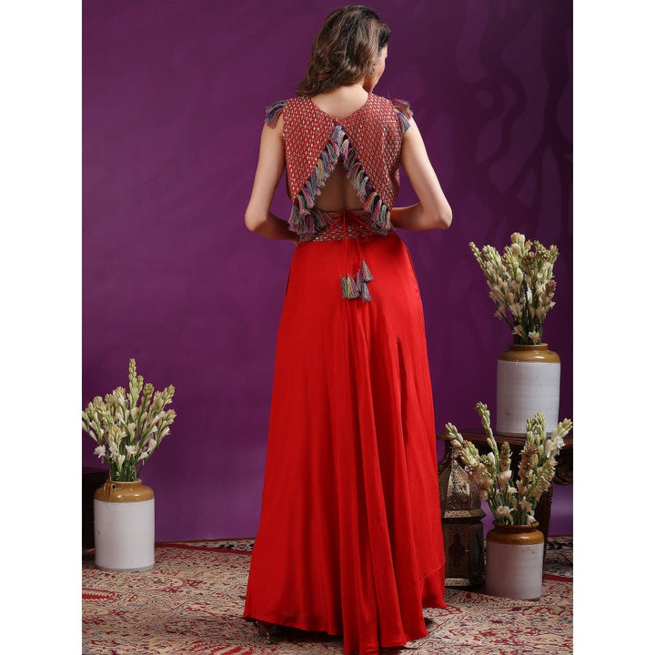 Gajra Gang A Tasseled Affair Red Embroidered Crop Top & Skirt (Set of 2)