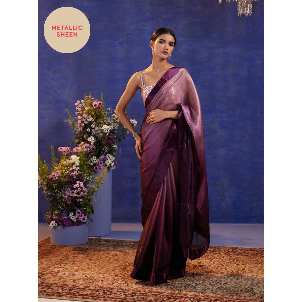Gajra Gang Glitterati Purple Double Shaded Fabric Border saree