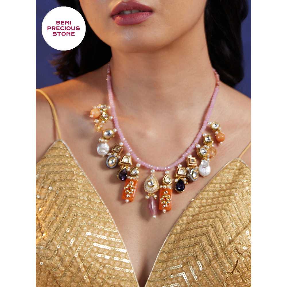 Gajra Gang Vintage Rani Multi Color Meenakari Uncut Stone Necklace