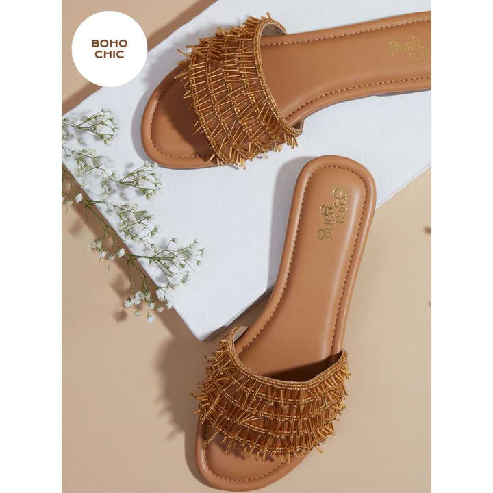 Gajra Gang Chand sitara Gold Lace and Embroidery Sliders